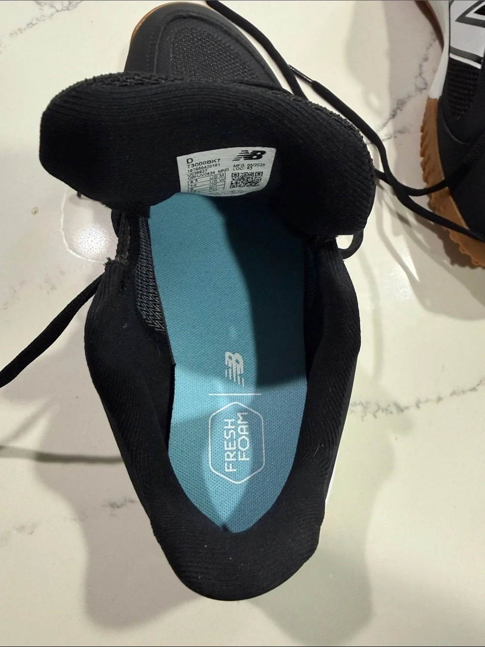 New Balance Black and White Athletic Sneakers with Gum Sole